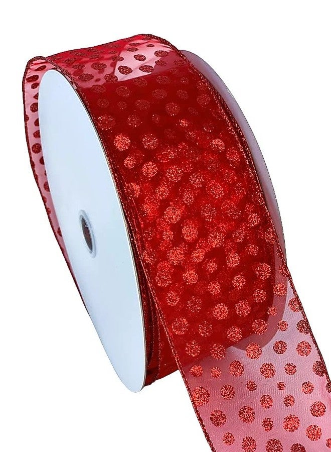 GiftWrap Etc. Red Glitter Polka Dots Sheer Ribbon- 2 1/2" x 50 Yards, Wired Edge, Valentine's Day, V-Day, Mother's Day, Wedding, Reception, Presents, Gift Basket, Gift Bow, Wreath, Garland, Fall, Christmas - Image 3